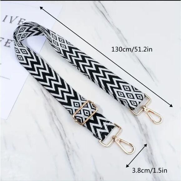 Belt/Shoulder Bag Strap Adjustable Replacement Strap Accessory Black and White - Picture 3 of 8